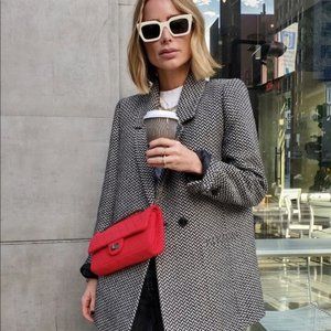 ANINE BING Fishbone Oversized Blazer Black/Off White XS